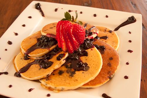 Sour Cream Pancakes with Blueberry Sauce