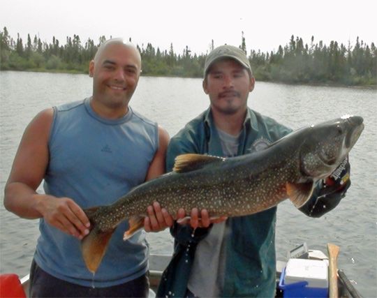 Martin Piette (left) with trophy LakeTrout at North Knife Lake Lodge
