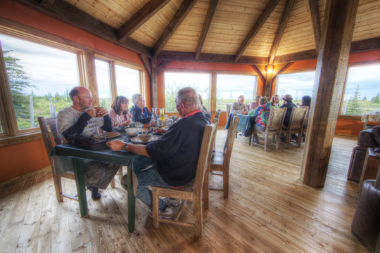 Lunchtime! In the new dining/viewing lounge at Nanuk Polar Bear Lodge.