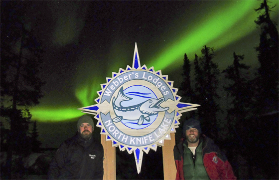 Churchill Wild Polar Bear Guides Emery Canvin and Andy McPherson under the northern lights.