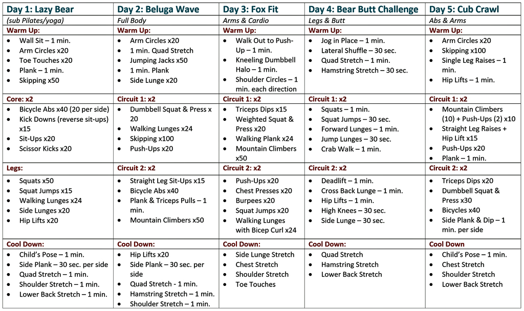 Polar Bear Safari Exercise Chart. Click image for full size.