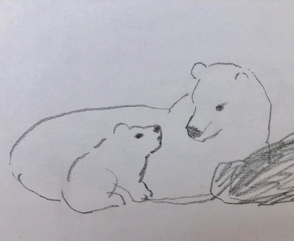 Tender moment at Seal River. Illustration by Azumi Takamatsu. Click image for Azumi's Web site. Also on Instagram and Facebook @azumimushi.