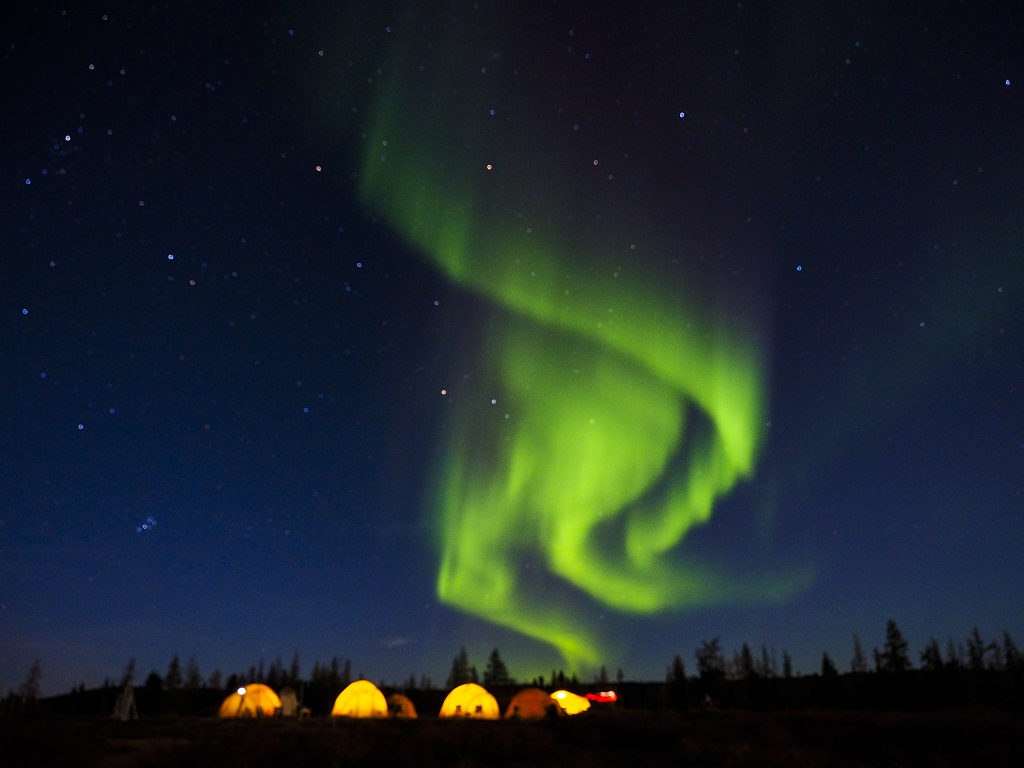 Northern lights at Tundra Camp on the Arctic Safari. Jad Davenport photo.