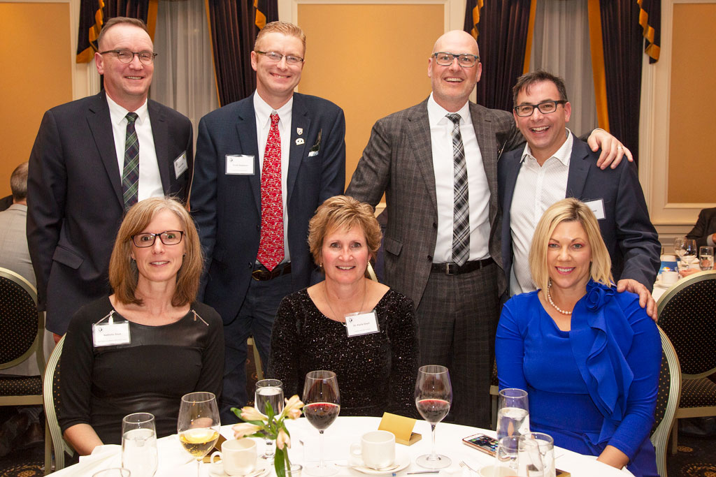 2019 Minister's Dinner. Back Row L to R: Bruce Gray, Deputy Minister of Sustainable Development; Scott Stephens, Director Regional Operations Conservation Ducks Unlimited Canada; Keith LaBossiere, Managing Partner Thompson Dorfman Sweatman LLP.; Daniel Brunet. Front Row L to R: Nathalie Bays, Manager of Interpretive Centre Operations; Dr. Karla Guyn, CEO Ducks Unlimited Canada; The honourable Rochelle Squires, Minister of Sustainable Development.