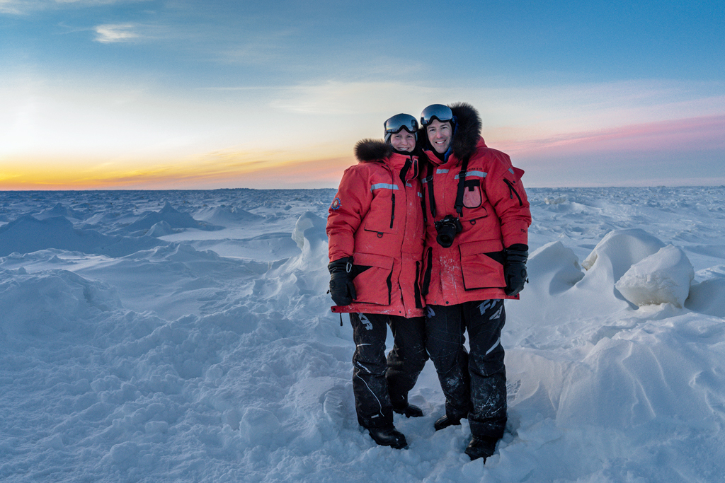 Christoph and Fabienne Jansen on the Hudson Bay ice. Jad Davenport photo.