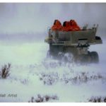 Guests ride Tundra Rhino through snowstorm at Nanuk Polar Bear Lodge. Peter Hall photo.