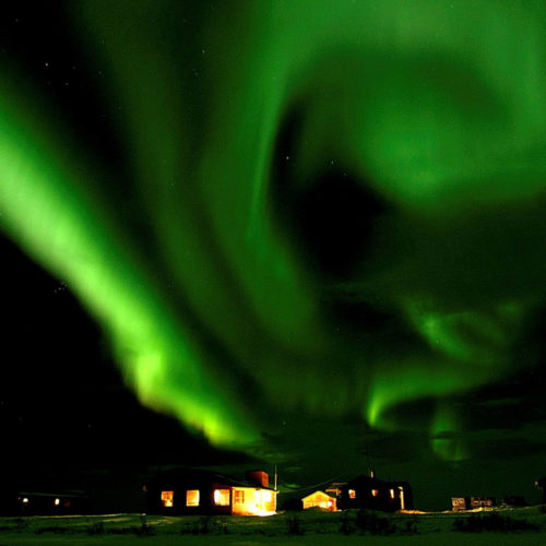 Aurora over Dymond Lake Ecolodge.