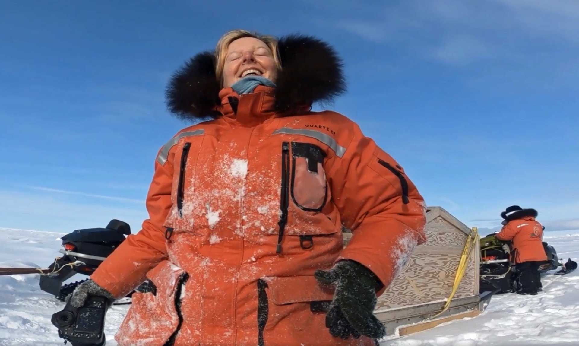 Exhilarating smiles made here. Gillian Lloyd enjoying the Arctic air at Nanuk Polar Bear Lodge.