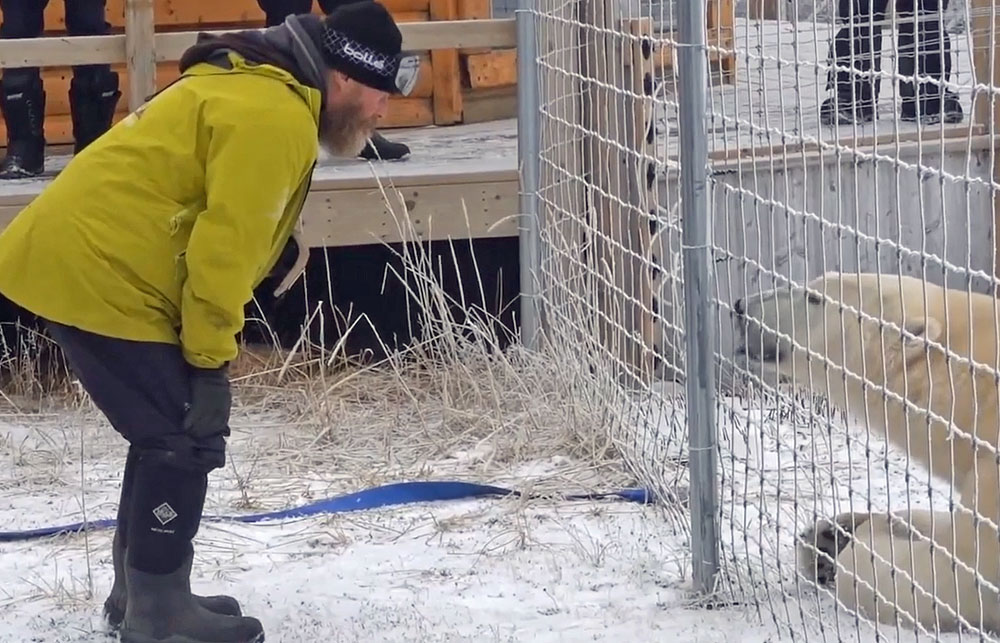 Terry talks to Scarbrow on the Great Ice Bear Adventure Churchill