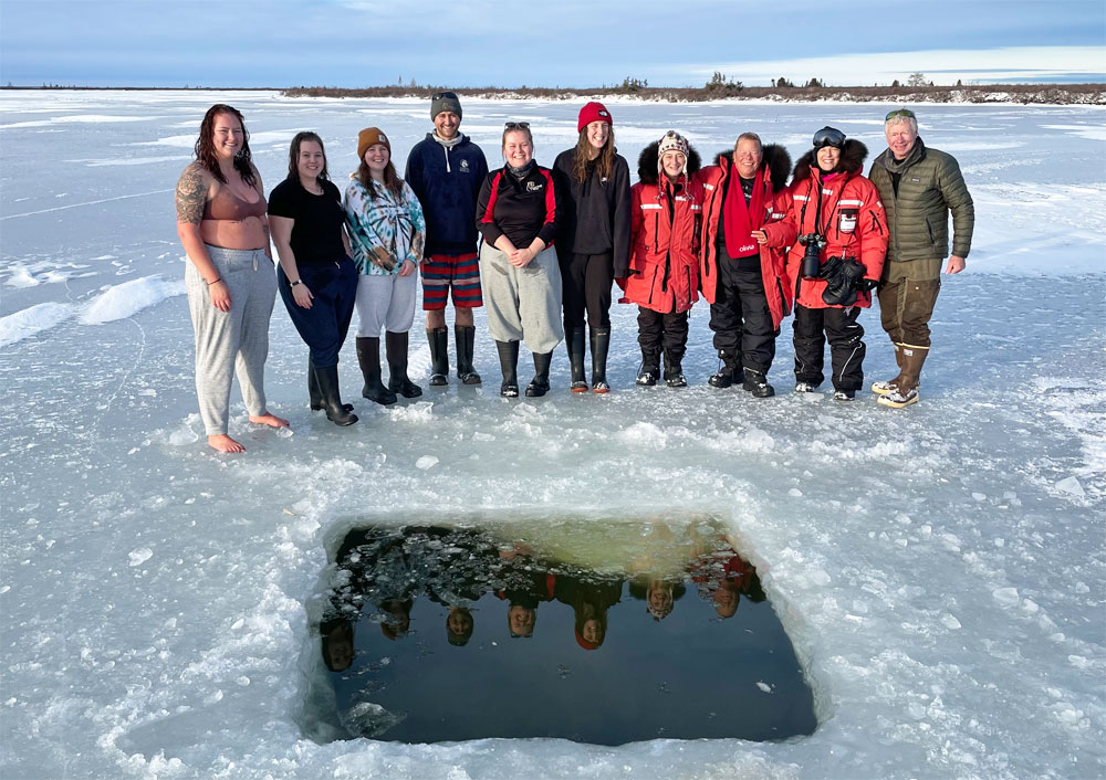 Brave polar plungers at Seal River Heritage Lodge. John Donelson photo.