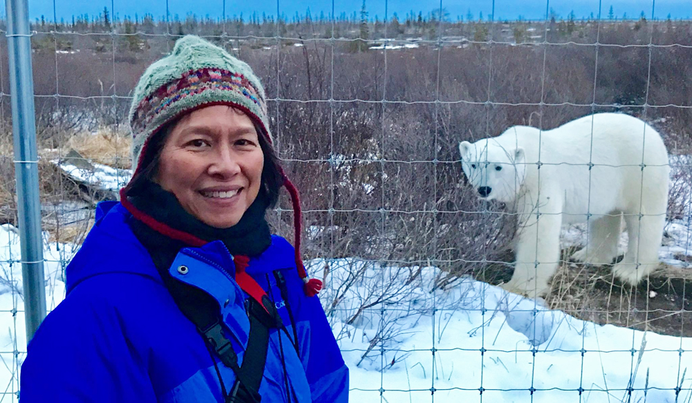 Dr. Virginia Huang and friend on the Great Ice Bear Adventure at Dymond Lake Ecolodge.