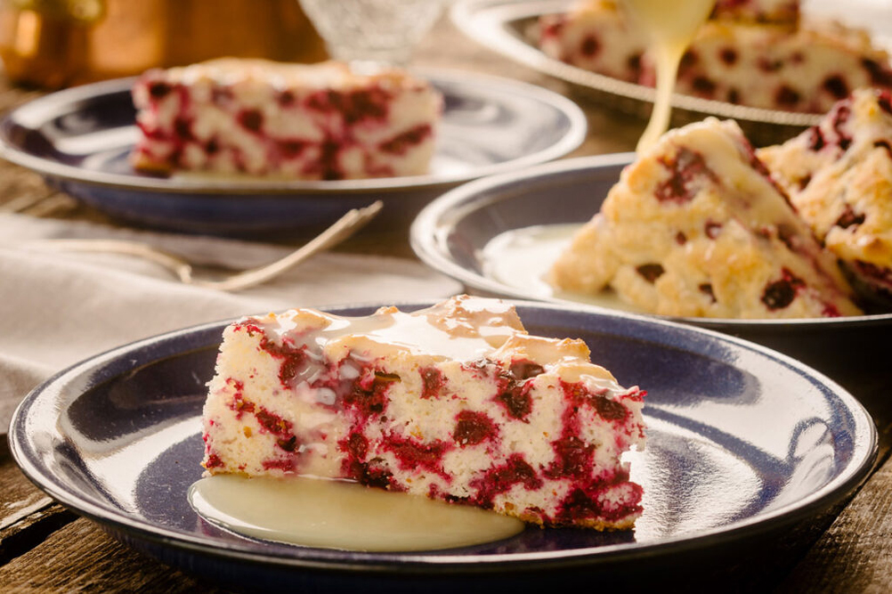 Wild Arctic Cranberry Cake with Warm Butter Sauce. a guest favourite from the Blueberries & Polar Bears cookbook series. Ian McCausland / Shel Zolkewich photo.