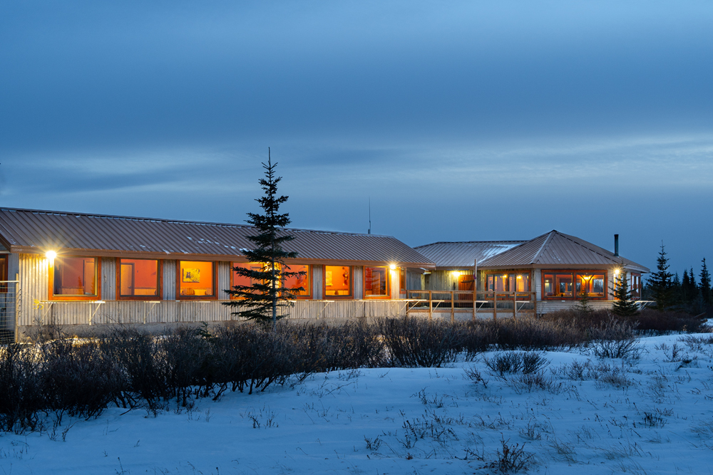 New guest bedroom wing lit up at Nanuk Polar Bear Lodge. Scott Zielke photo.
