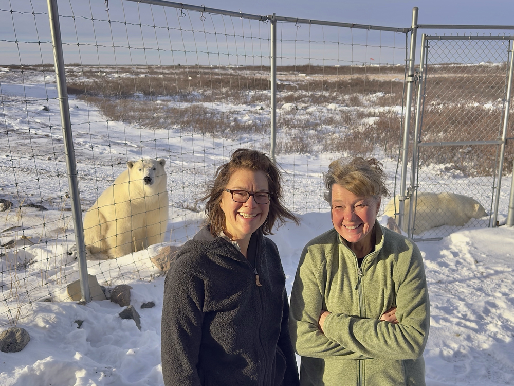 Julie Robideau (left) and Peggy Peregrin-Spear at Seal River Heritage Lodge with polar bear friends.