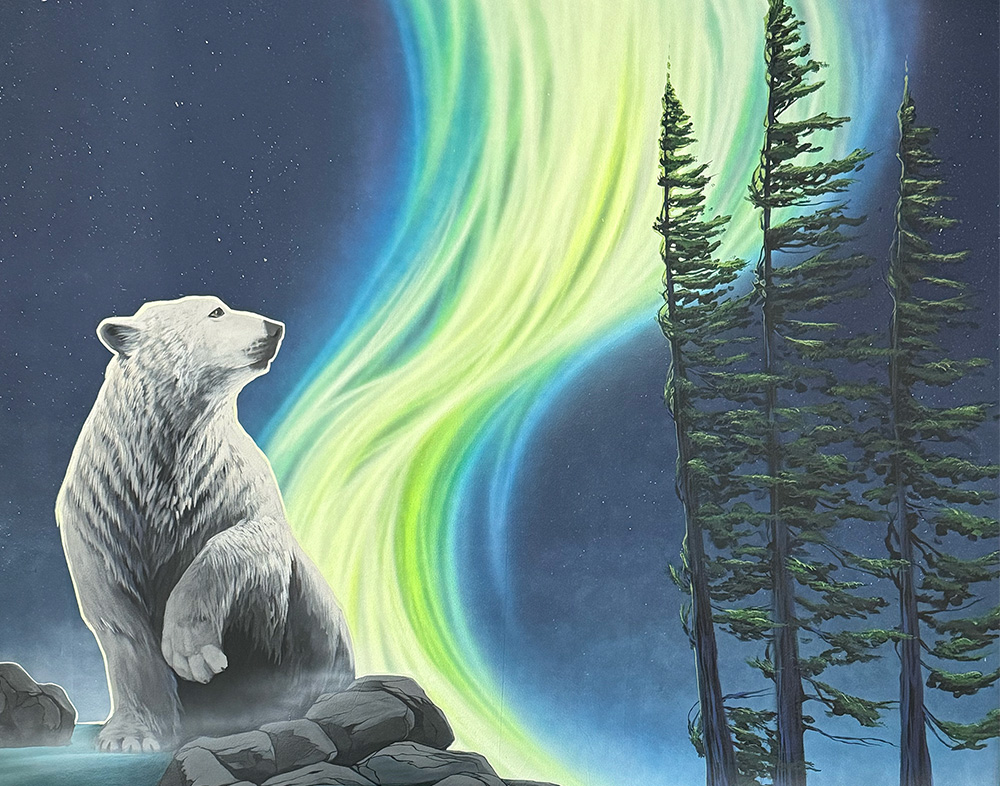 polar bear and northern lights art