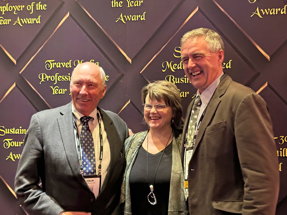 Travel Manitoba President and CEO Colin Ferguson (left), with Churchill Wild co-founders Mike and Jeanne Reimer at the TIAC Canadian Tourism Awards.