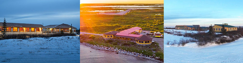 Churchill Wild's three remote ecolodges. L to R: Nanuk Polar Bear Lodge, Seal River Heritage Lodge, and Dymond Lake Ecolodge.