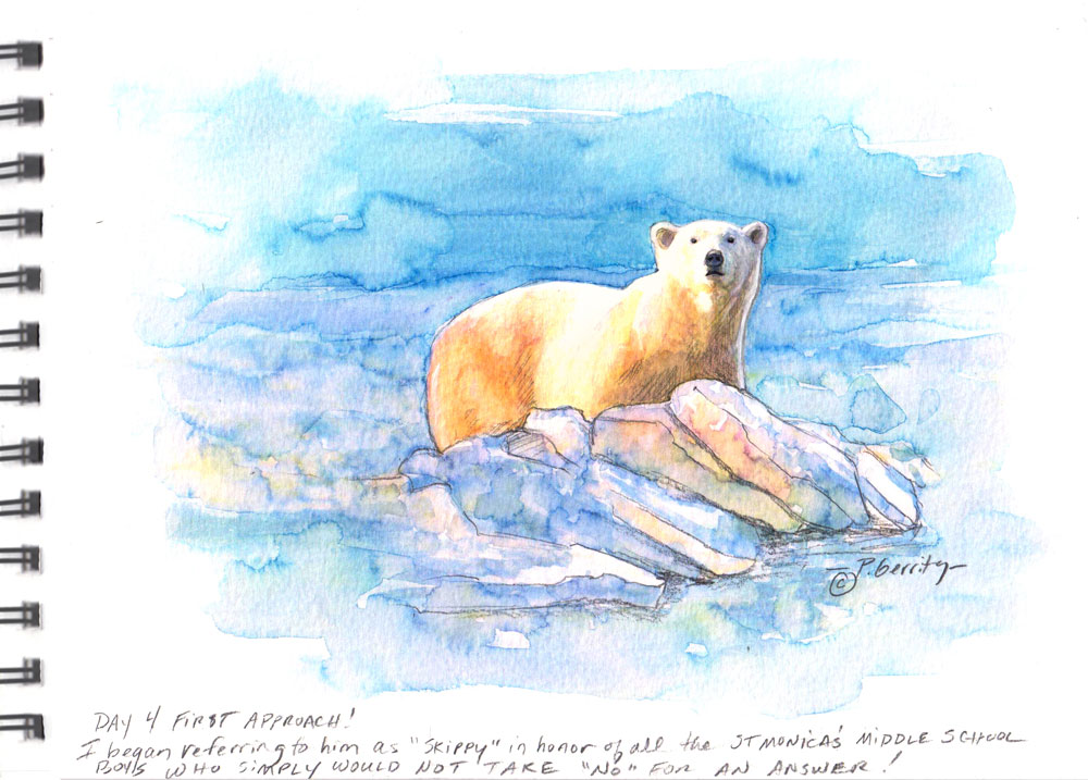 "Skippy" the polar bear at Nanuk Polar Bear Lodge. Painting by Peg Gerrity.