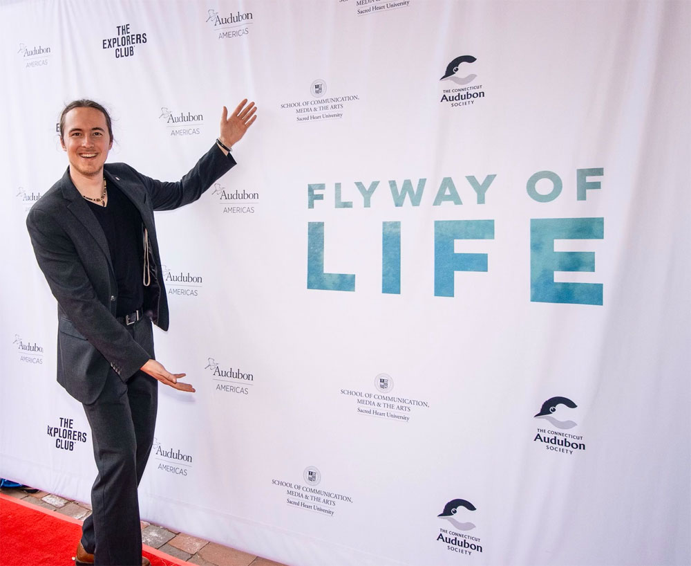 Tomas Koeck celebrating the Flyway of Life premiere. Jackson Sokoloski photo.