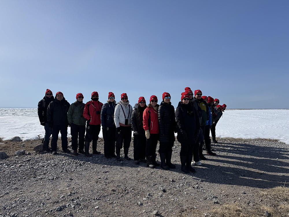 Practicing how to walk in polar bear country before a hike at Seal River Heritage Lodge.