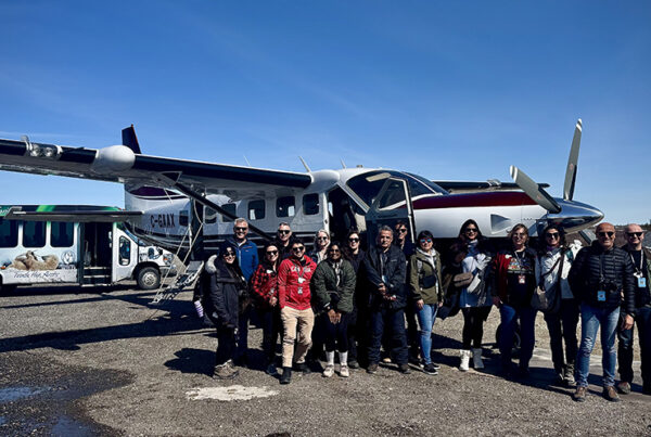 Group of guests preparing for flight