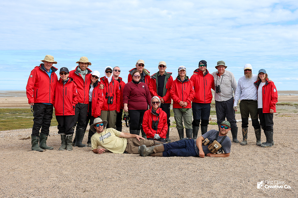 Group photo on the Hudson Bay Odyssey at Nanuk Polar Bear Lodge. Priscilla Downey photo.