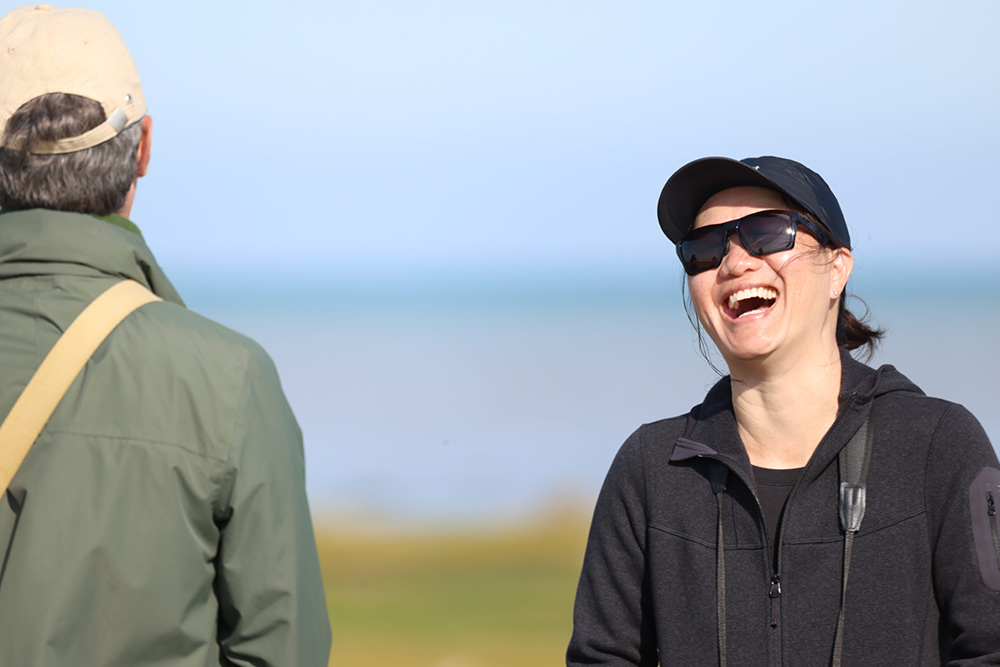Guest laughing and enjoying her experience at Nanuk Polar Bear Lodge. Priscilla Downey photo.