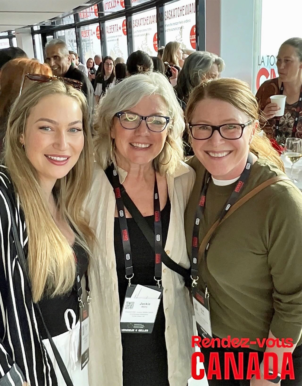 Churchill Wild’s Triple Tiara at Rendez-vous CANADA. L to R: Marketing Manager Maggie Cole, VP of Business Development Jackie Storry, and Travel Trade Relations Specialist Sue Brown.