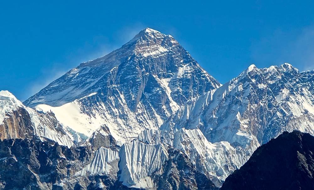 Digital photograph of Mount Everest taken at an elevation of 5,300 metres from Gokyo Ri, Khumbu, Nepal.